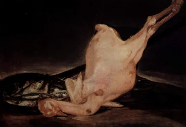 Still Life, Plucked Turkey and Pan with Fish